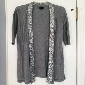 Express Gray Sequin Trim Open Front Cardigan Size S